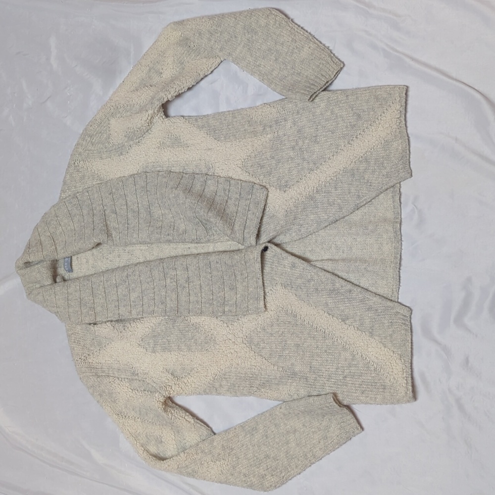 One Grey Day Aztec Western Textured Wool Blend Grey and Cream Cardigan Sweater